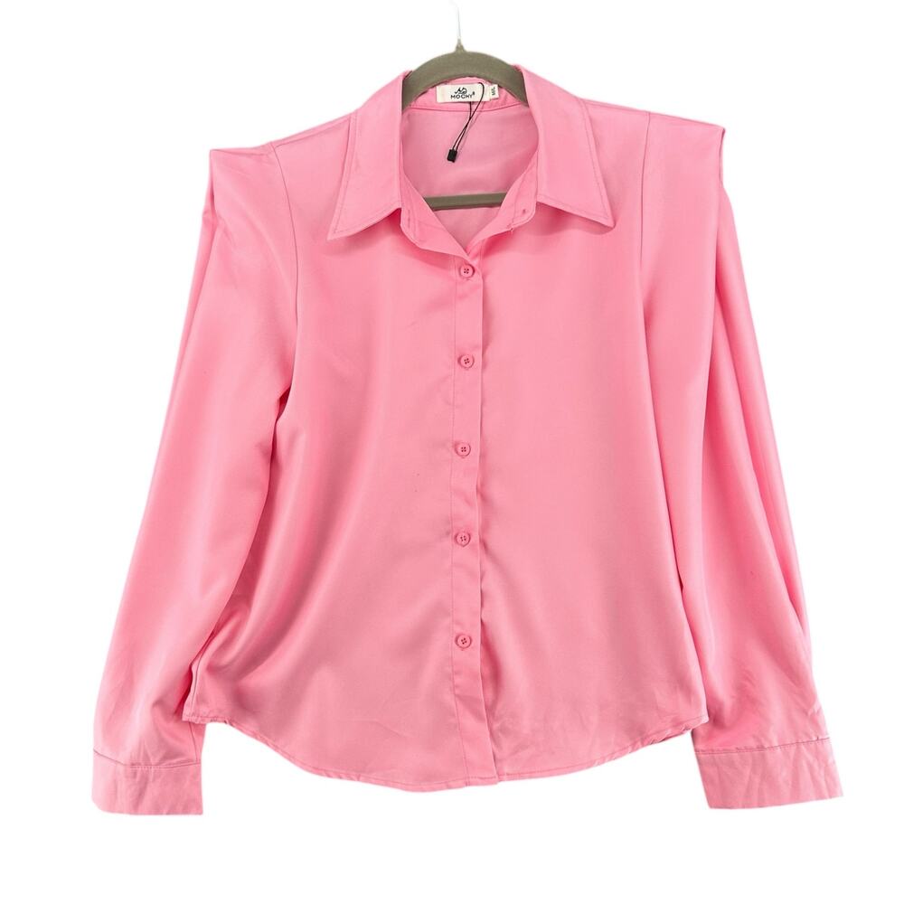 Mochy Vintage Y2K Square Shoulder Hot Pink Blouse Button Down M / L Career